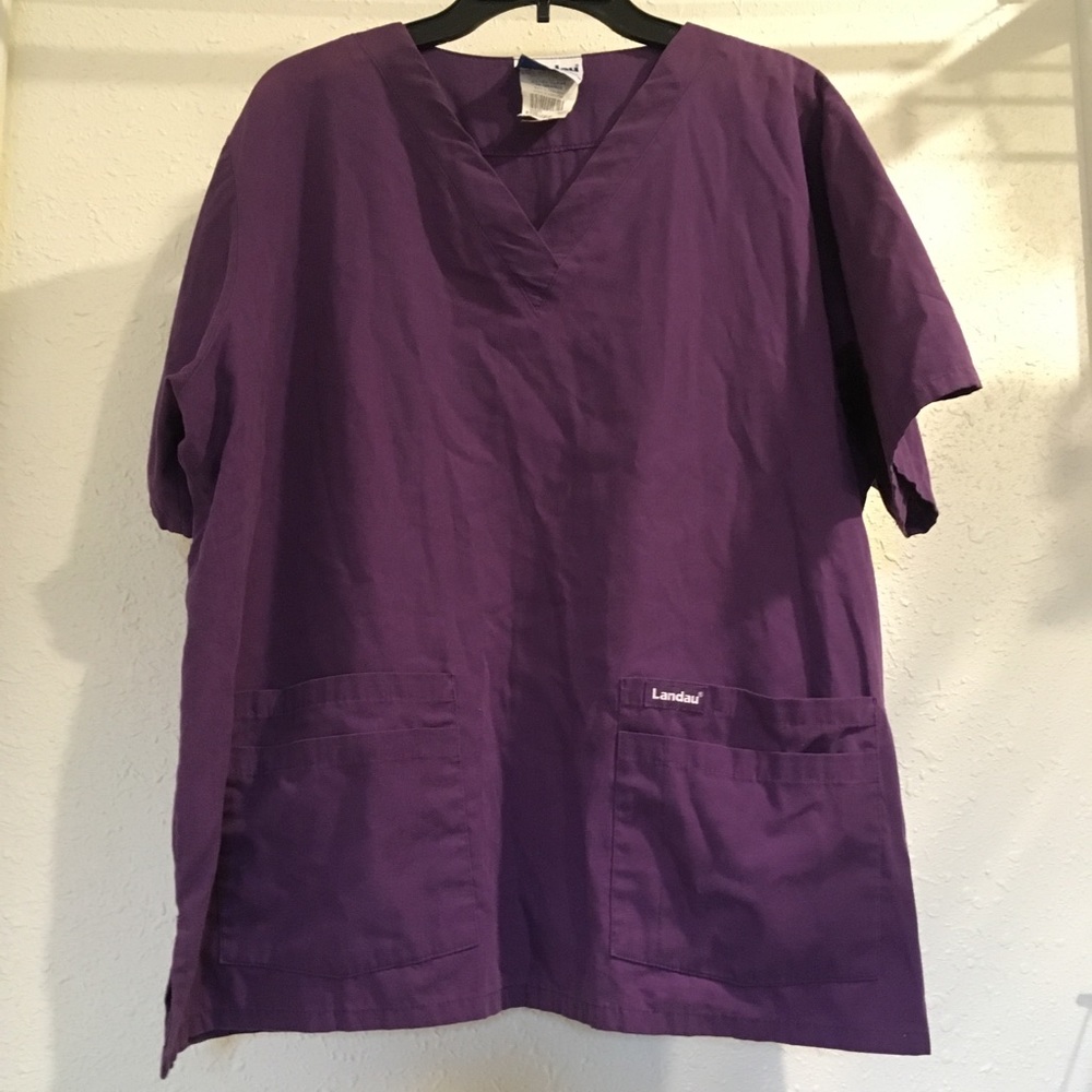 Landau Purple Medical Scrub Top With Pockets Sz XL